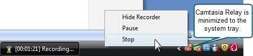 Find the Camtasia Relay icon in the system tray.