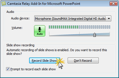 Verify the audio selection and click Record Slide Show.