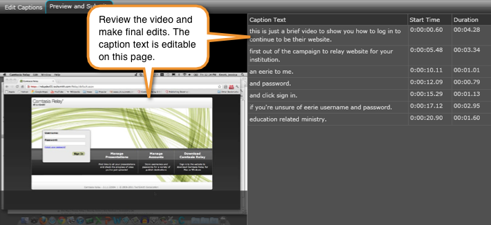 In the preview and submit view, make only minor tweaks to the captions.