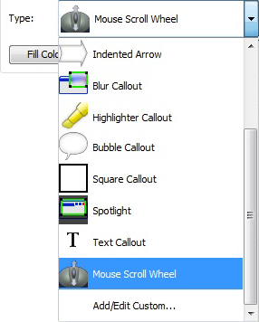 custom callout in Type dropdown