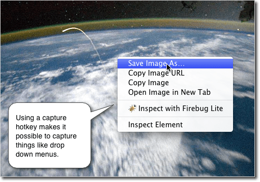 The image above was captured with Jing. It would have been impossible to capture the drop down menu in this example without using the capture hotkey.