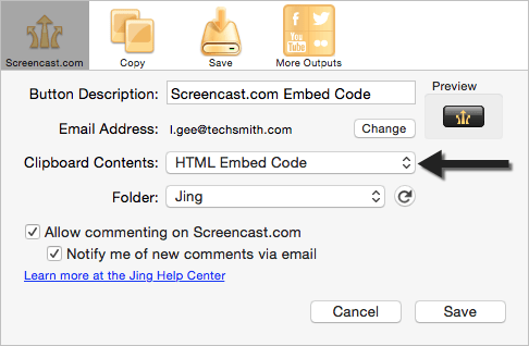 embed dialog