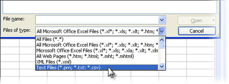 Select file type