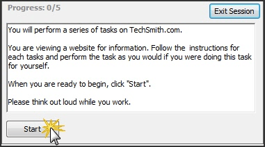 Participant clicks Start to begin test and start recording.