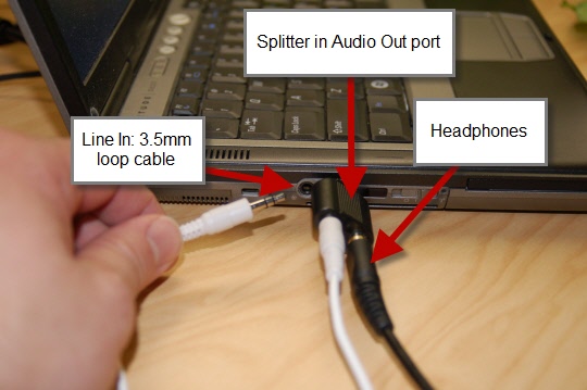 Audio splitter with headphones and line in