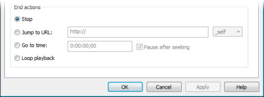 End Actions in Flash Options dialog