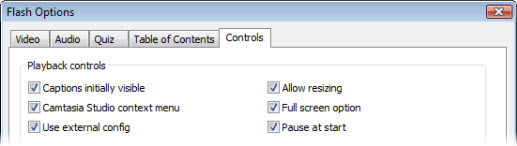 Playback Controls in Flash Options dialog
