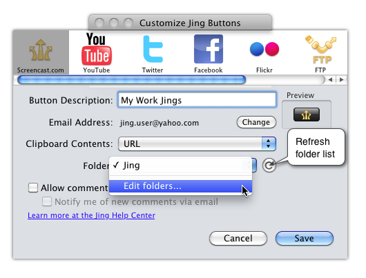 set up screencast.com button