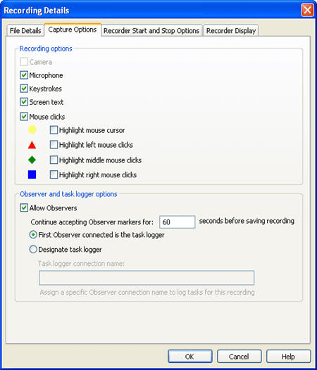 Capture Options tab