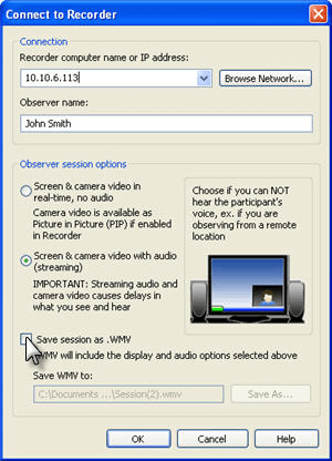 Save session as WMV