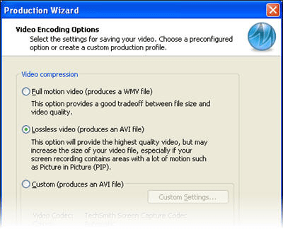 Video encoding options dialog