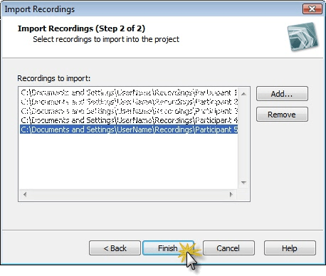 Choose recordings to import into project.