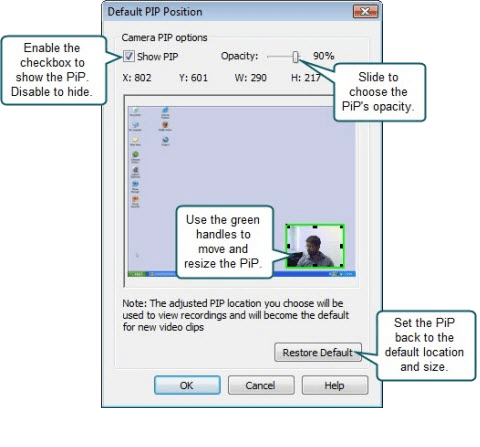 Default PiP Position dialog box