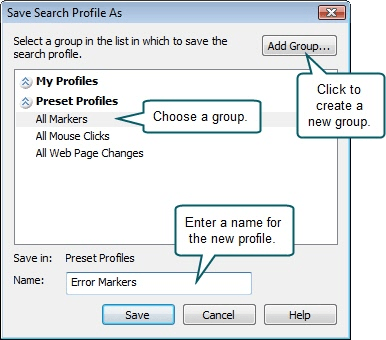 Save Search Profile dialog box