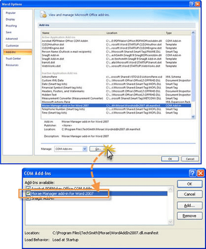 Enable add-in with Word 2007.