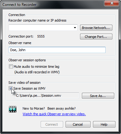 Save Session as WMV option in Connect to Recorder dialog