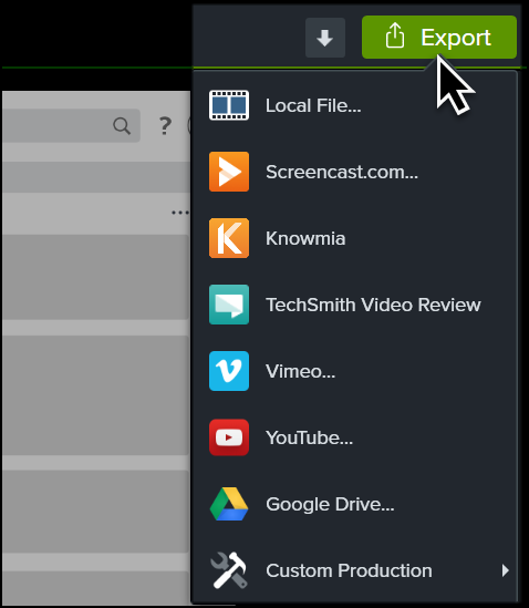 Camtasia export menu