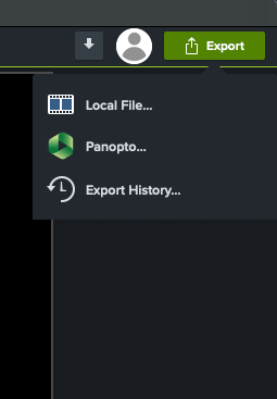 Panopto export option displayed in the Camtasia Share menu.