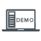 Icon of laptop with the word demo
