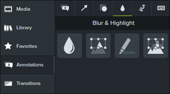 Blur and Highlight menu in Camtasia