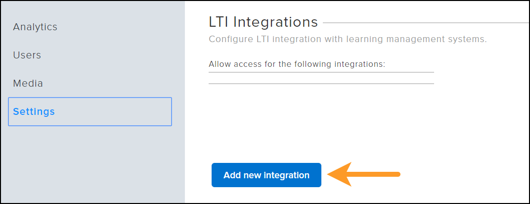 Add new integration button in settings menu
