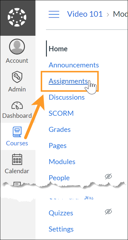 Assignment links for courses