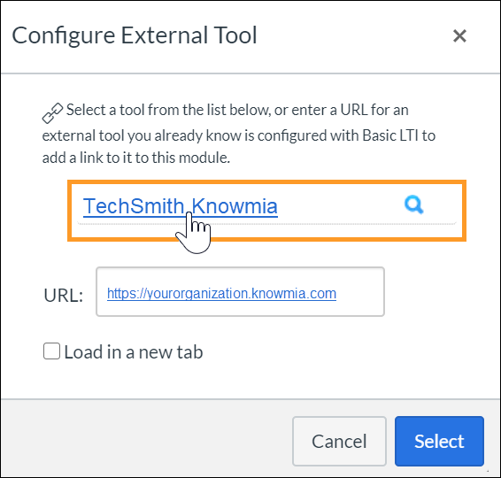 Configure external tool dialogue