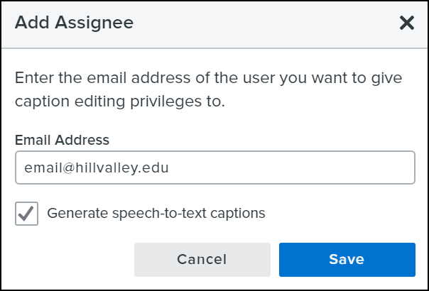 Dialogue box to enter email address