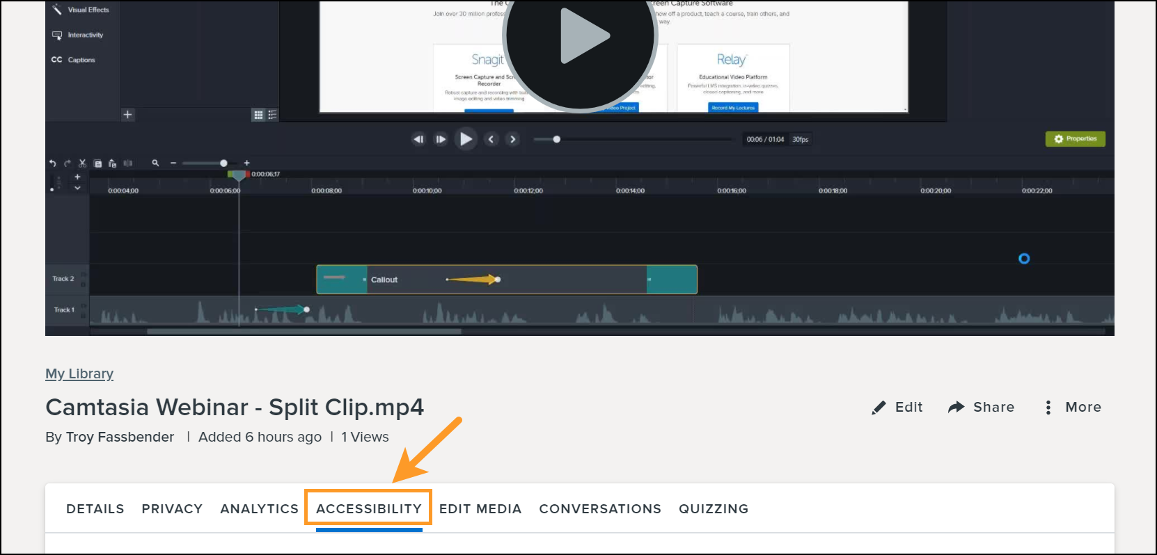 Accessibility tab on the Knowmia view page