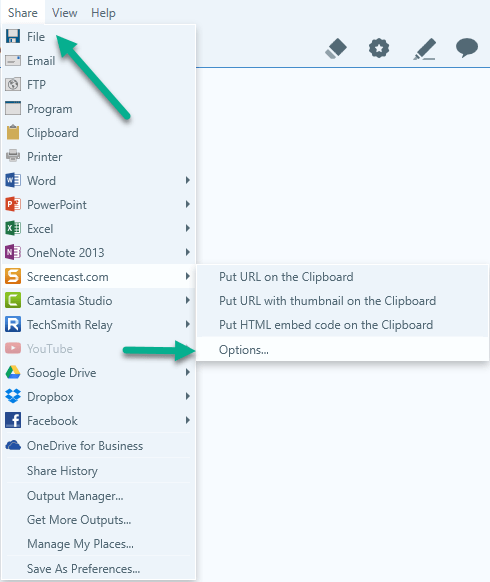 Screencast.com options