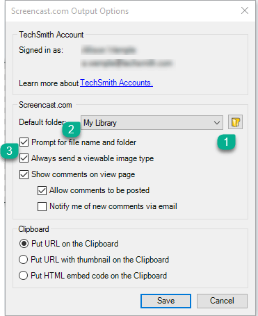 Screencast.com settings