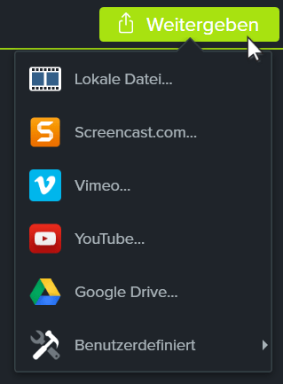 Camtasia share menu