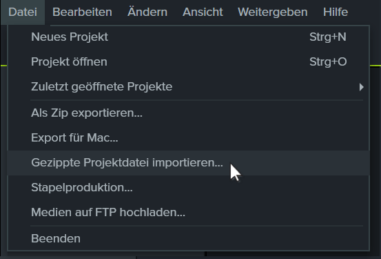 Camtasia file menu