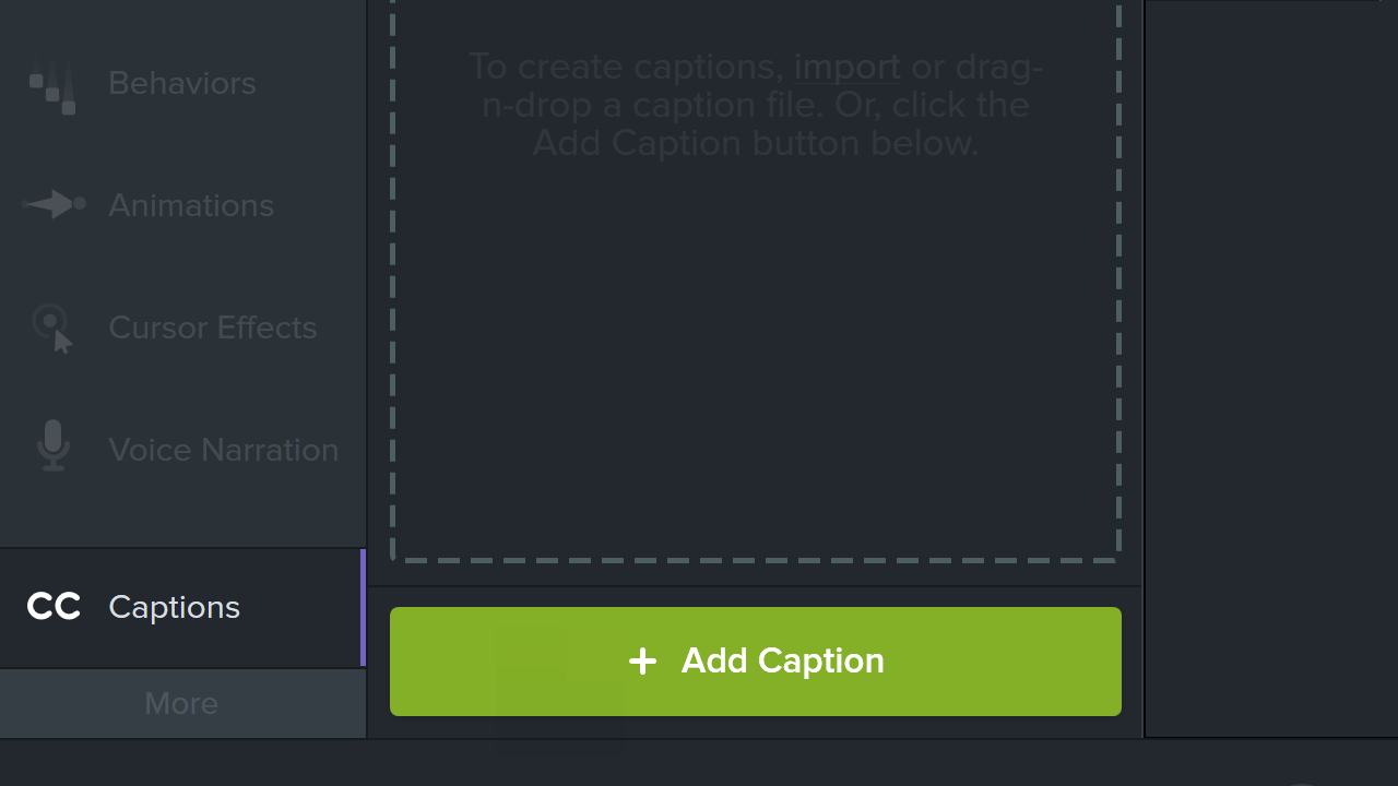 access the captions editor in camtasia 3 for mac
