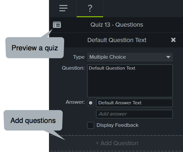 can you add quizzes to a camtasia for mac video