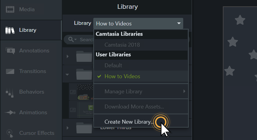 import camtasia library assets