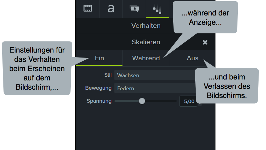 Properties panel with the behaviors pane open