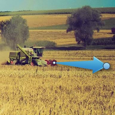 tractor in field with animation arrow overlay