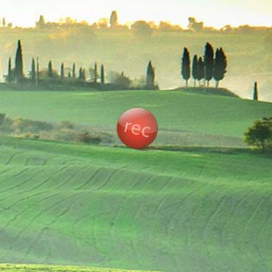 record button in a grassy field 