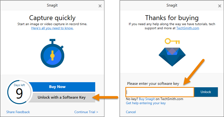 where is snagit key stored