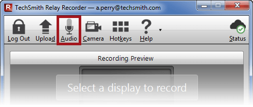 TechSmith Relay Recorder with the Audio button highlighted