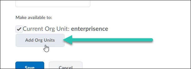 Screenshot of the Add Org Units button, highlighted by an arrow
