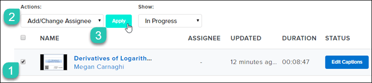 Screenshot of the activity view with various parts of the interface highlighted