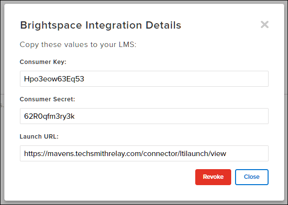 Brightspace integration details to be entered into the LMS
