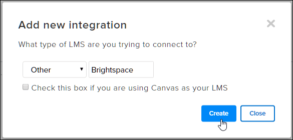 Add new integration modal dialog with mouse over Create button