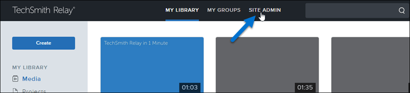 Clicking site admin tab