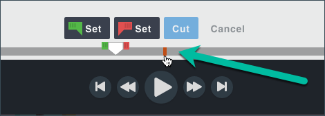 Arrow pointing at red mark on a timeline, Cut button disabled