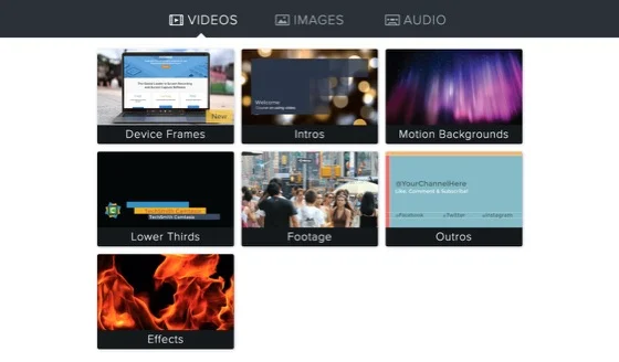 Stock footage and effects, as well as customizable video templates.